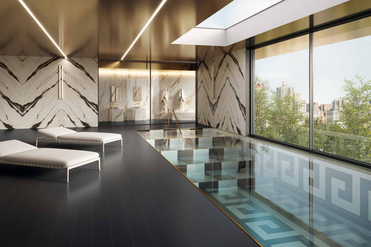 Versace La Greca Signiture Black/Cut Black Fabric Look Porcelain Tile