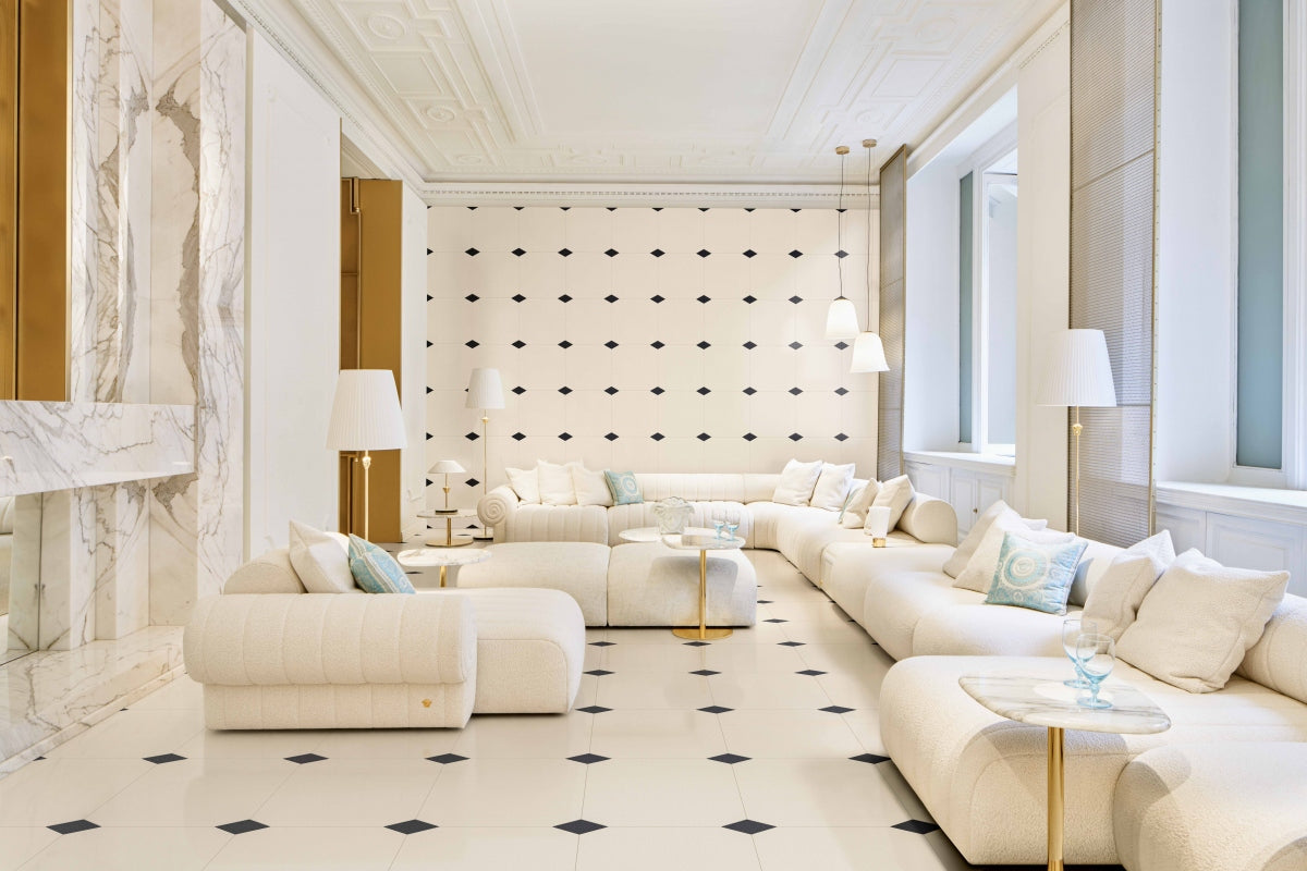 Versace La Greca Signiture Cream/Cut Cream Fabric Look Porcelain Tile