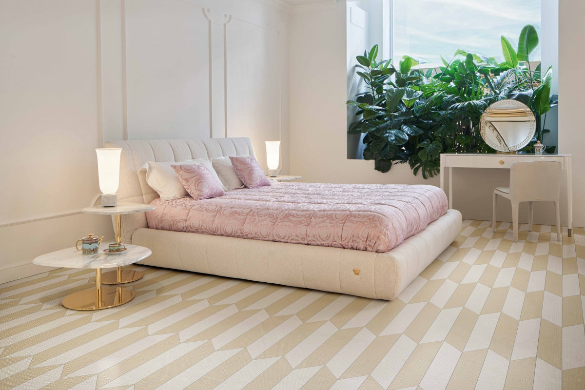 Versace La Greca Signiture Cream/Cut Cream Fabric Look Porcelain Tile