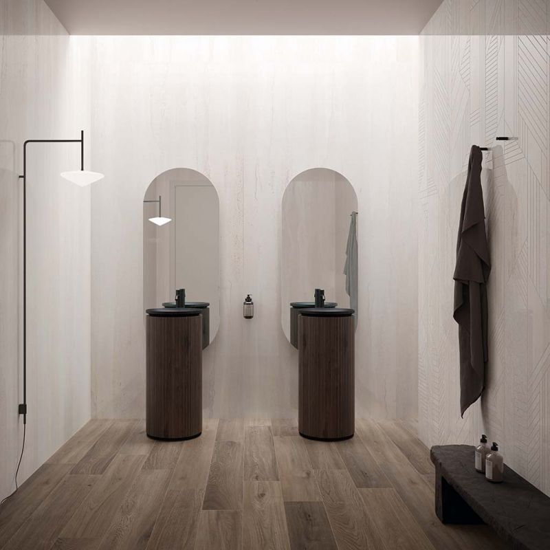 Double Linear White Natural Stone Porcelain Tile