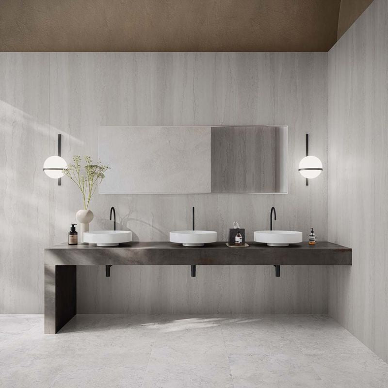 Double Linear Grey Natural Stone Porcelain Tile