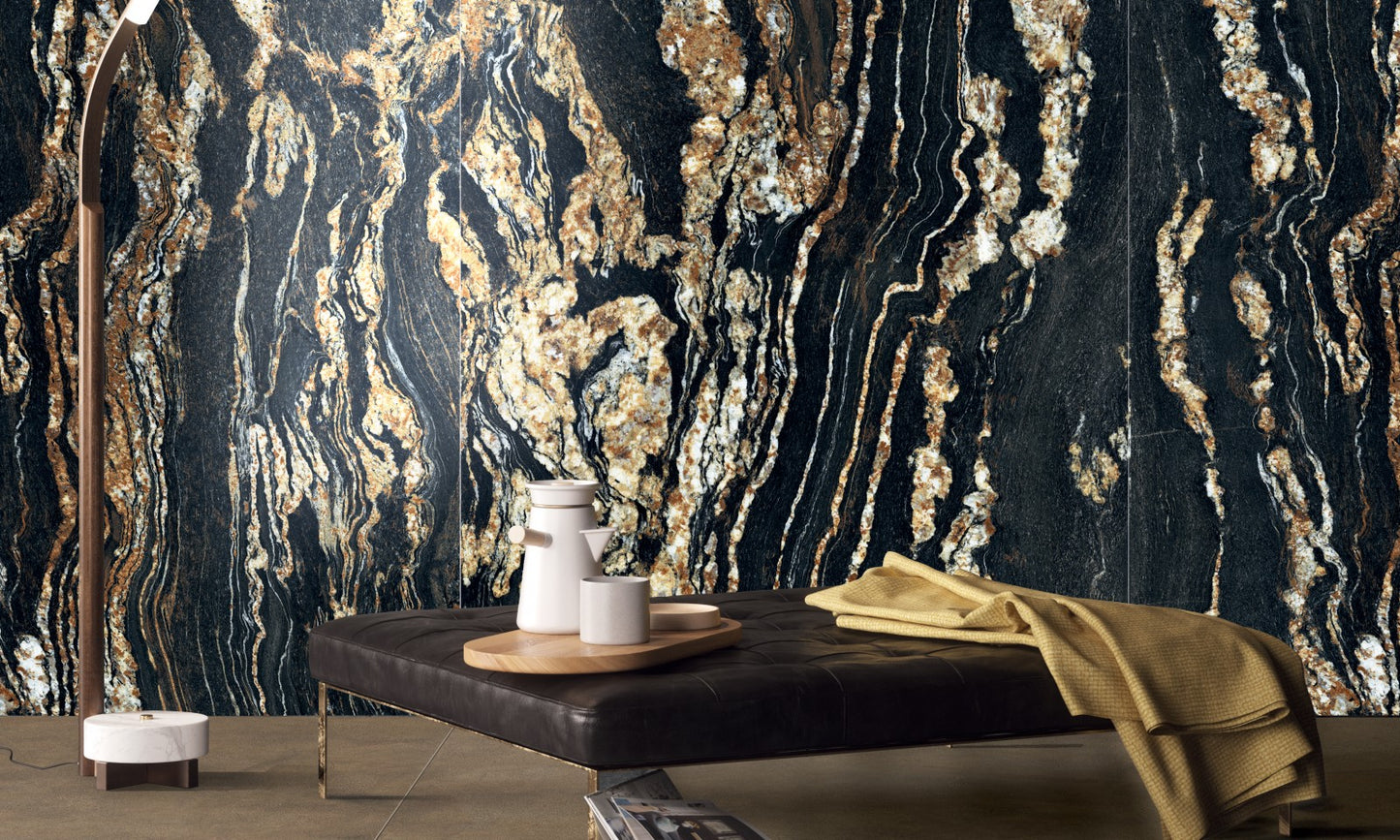 Porceluxe Black Taurus Lux Marble Look Porcelain Slab