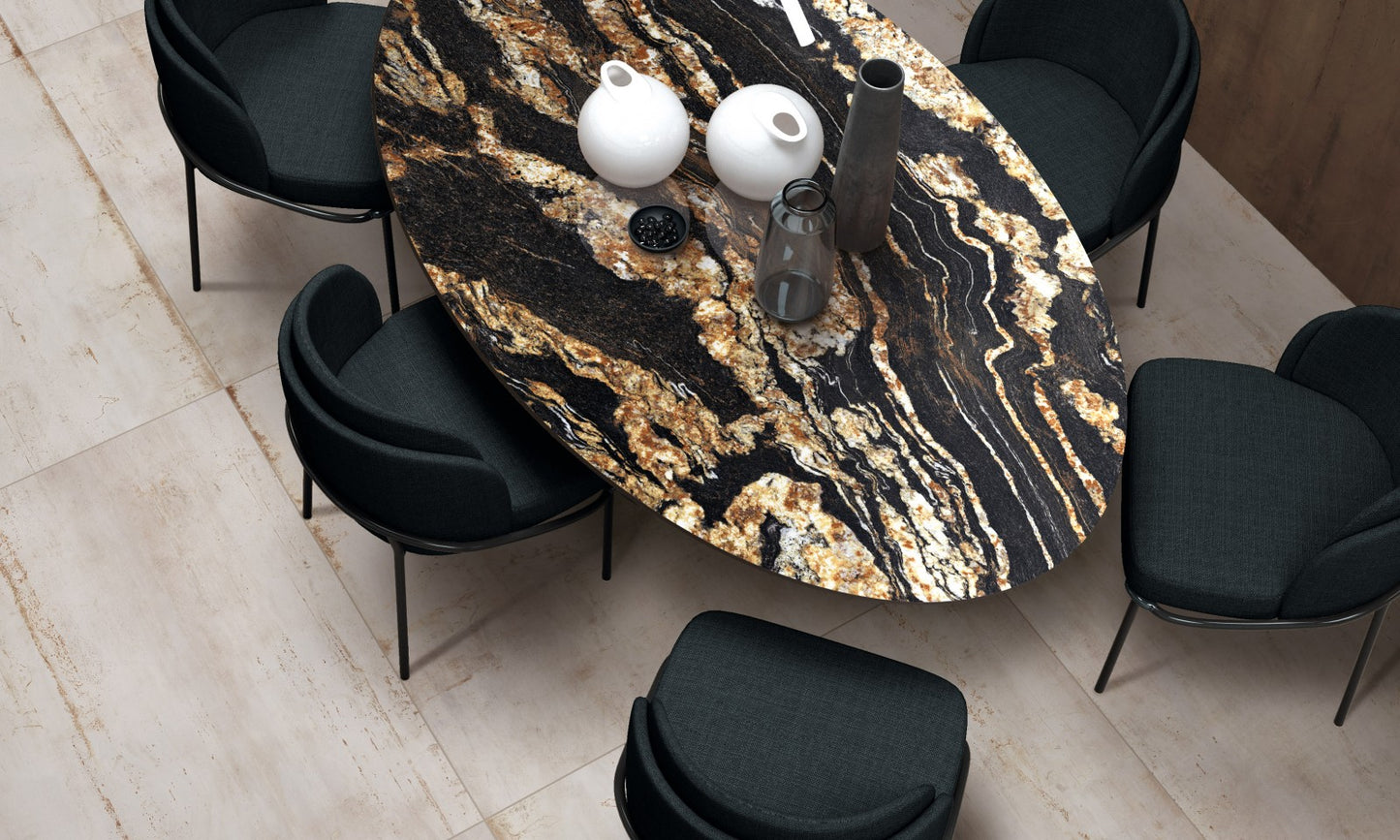 Porceluxe Black Taurus Lux Marble Look Porcelain Slab