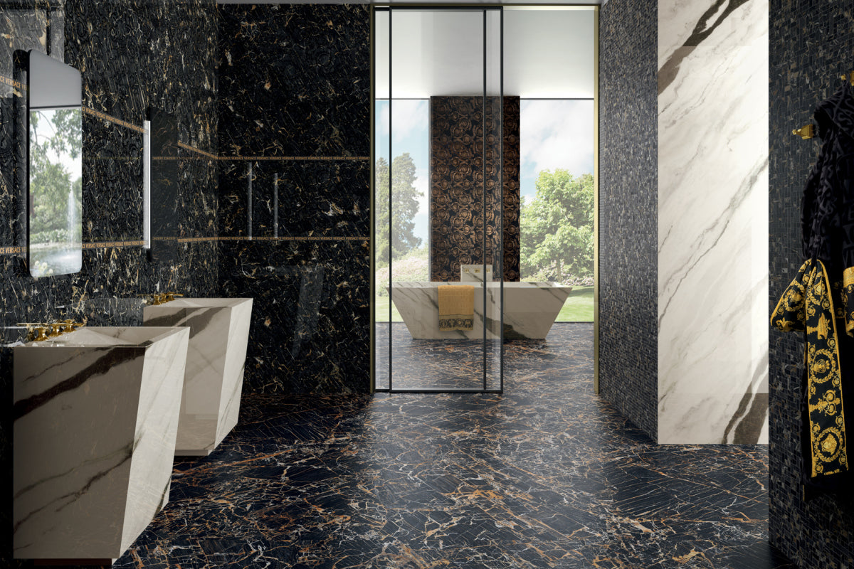 Versace Maximvs Black & Gold/Megabarocco Marble Look Porcelain Tile