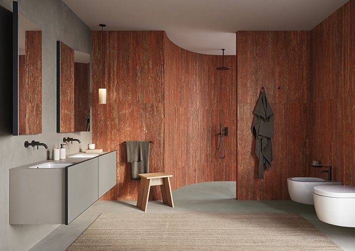 Travertini Rosso Vein Cut Natural Stone Porcelain Tile