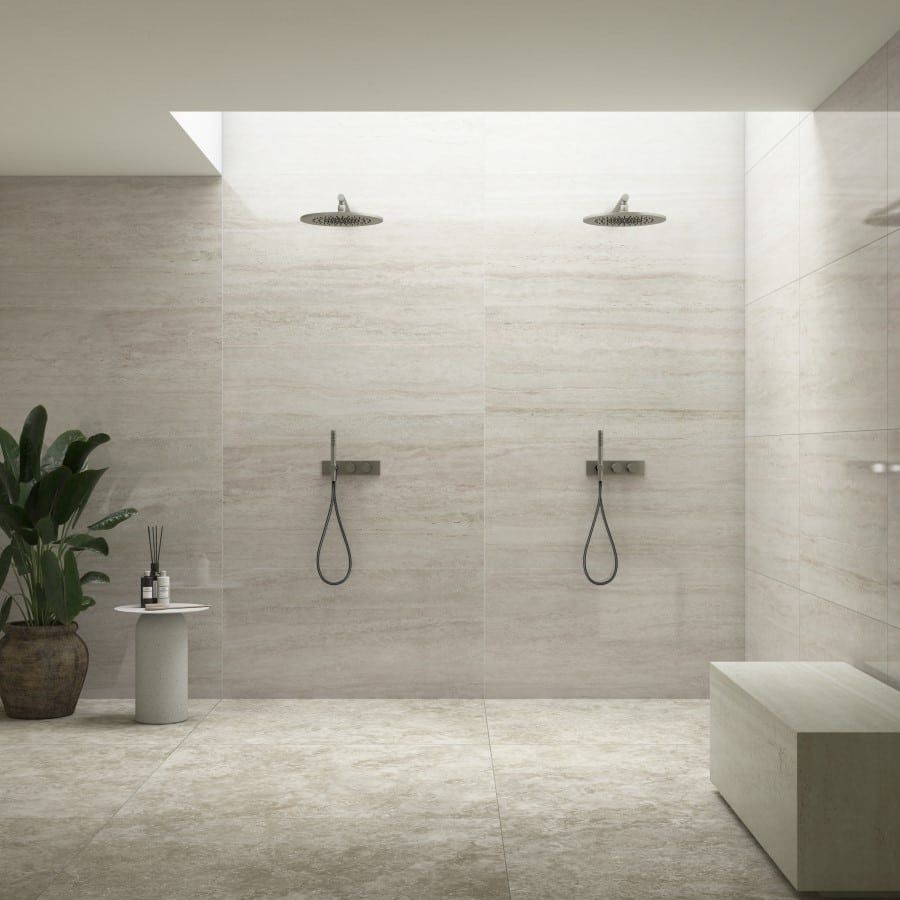 Travertino Greige Stone Look Porcelain Tile
