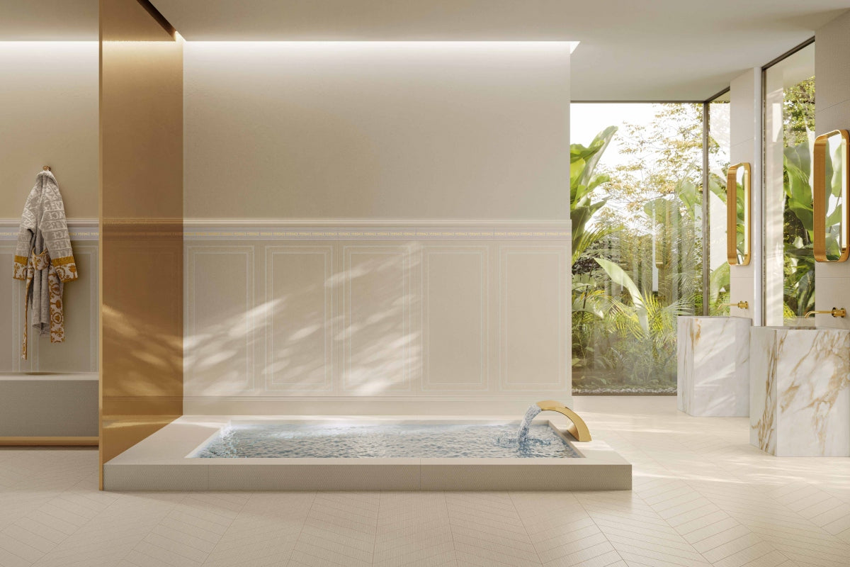 Versace La Greca Signiture Cream/Cut Cream Fabric Look Porcelain Tile ...