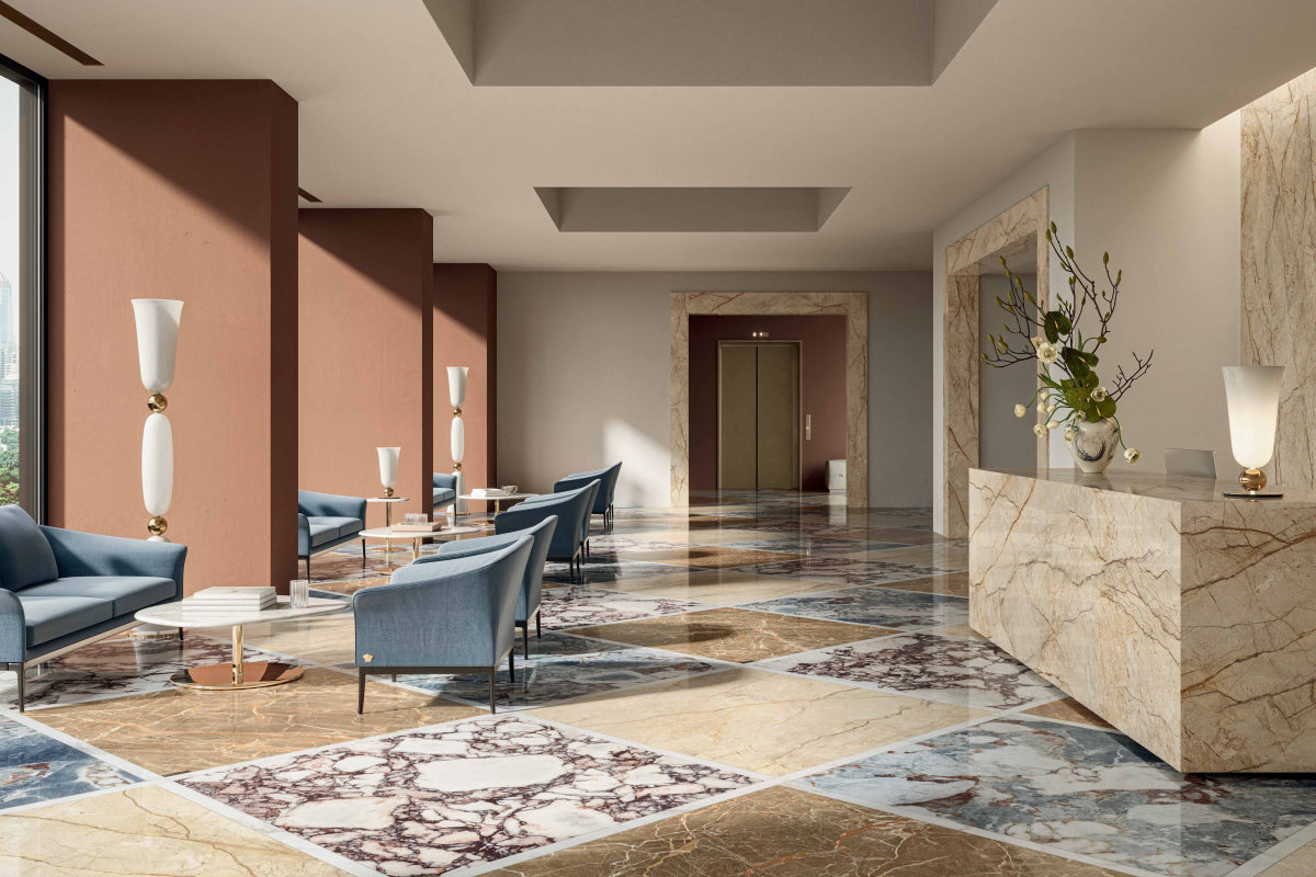 Versace Ocean Blue Marble Look Porcelain Tile