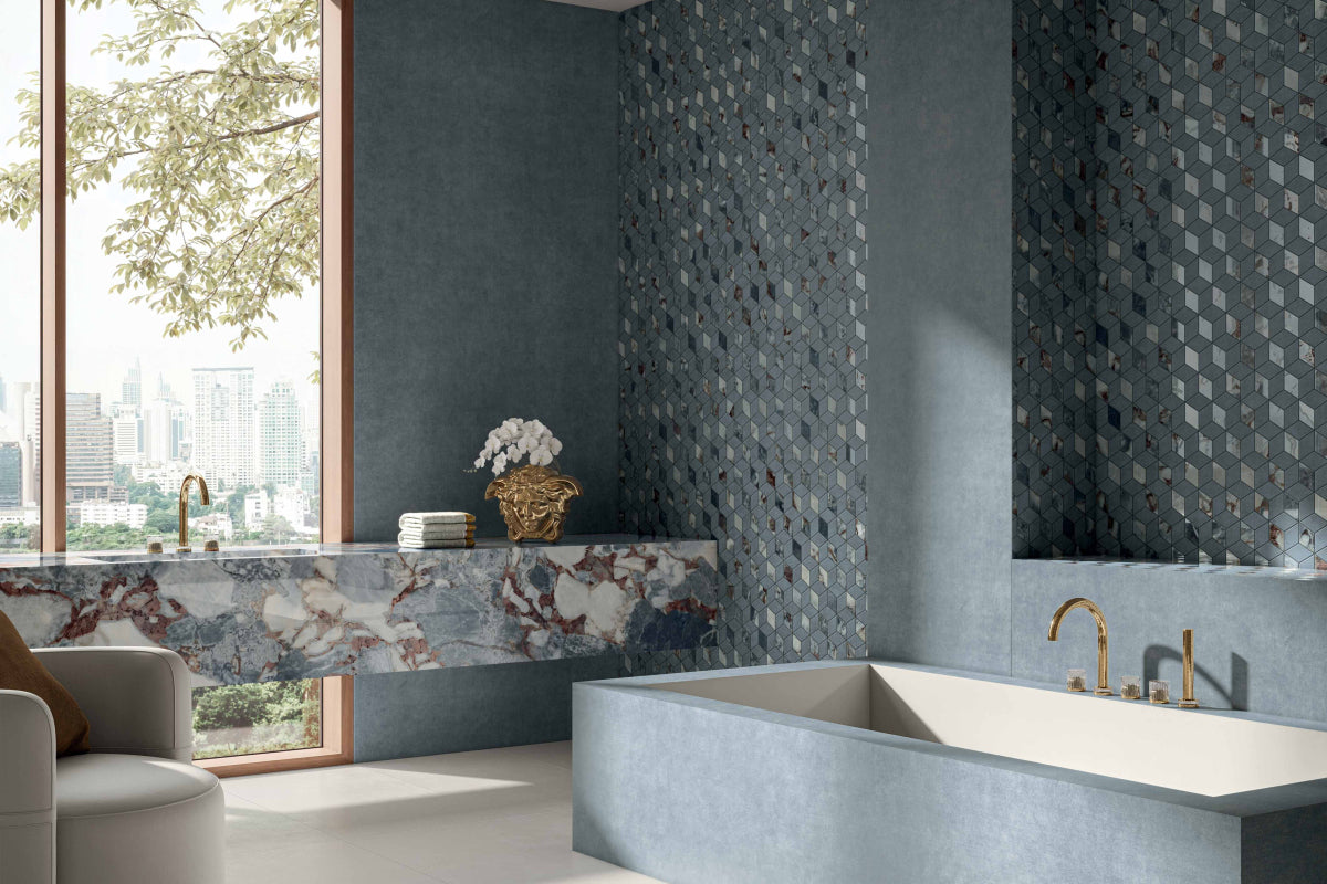 Versace Ocean Blue Marble Look Porcelain Tile