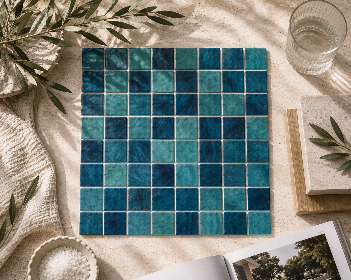 Aqualuxe Penta Forest Blue Mosaic Tile
