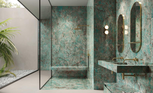 Porceluxe Amazonite Gold Stone Look Porcelain Slab