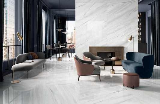 Porceluxe Bianco Lasa Marble Look Porcelain Slab
