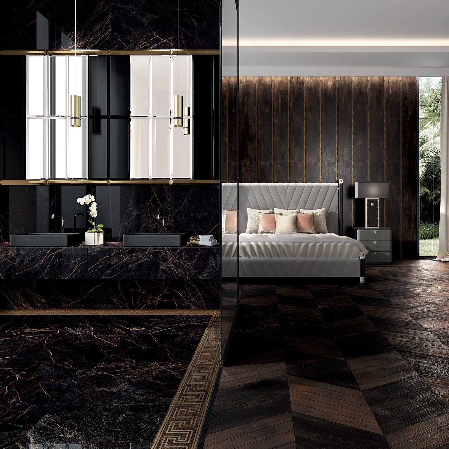 Versace Eterno Carbon/Carbon Patchwork/Carbon Barocco/Carbon Intereccio Timber Look Porcelain Tile