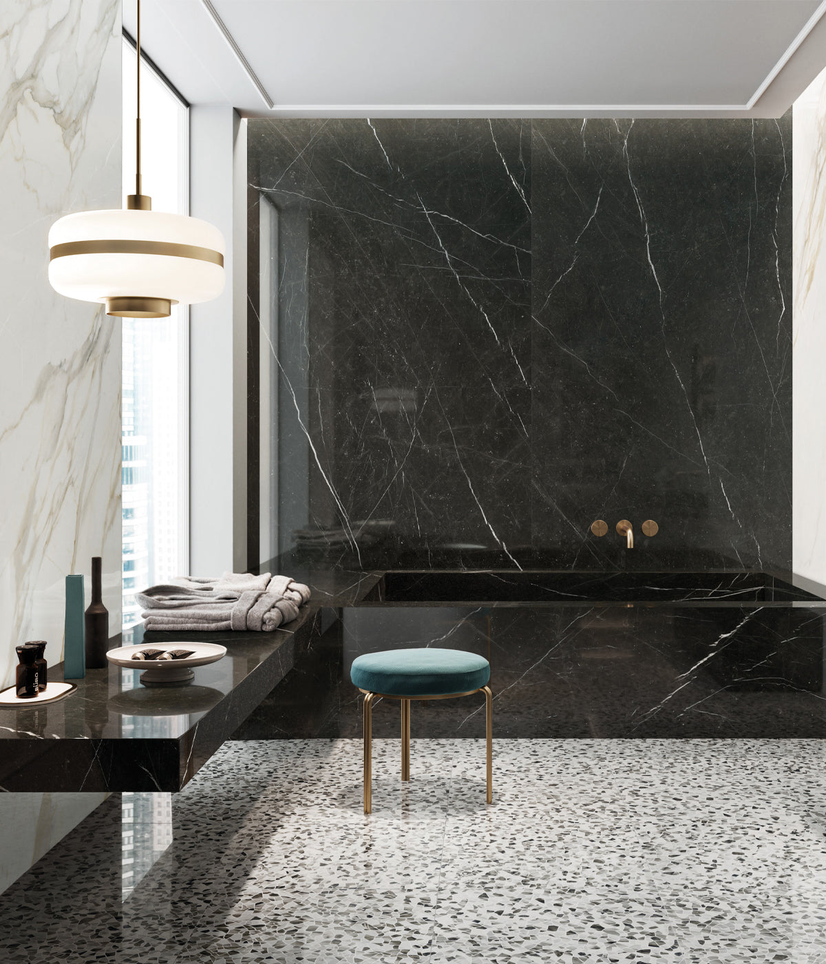 Black Marquinia Marble Look Porcelain Tile