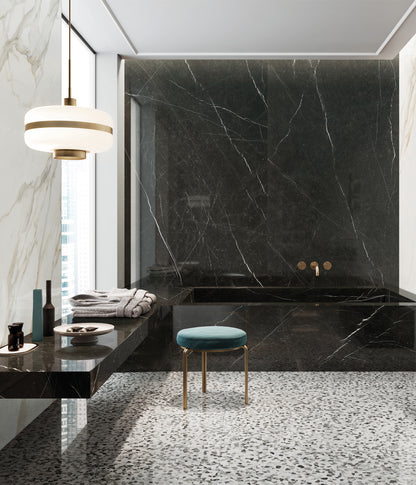 Black Marquinia Marble Look Porcelain Tile