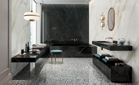 Black Marquinia Marble Look Porcelain Tile