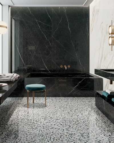 Black Marquinia Marble Look Porcelain Tile