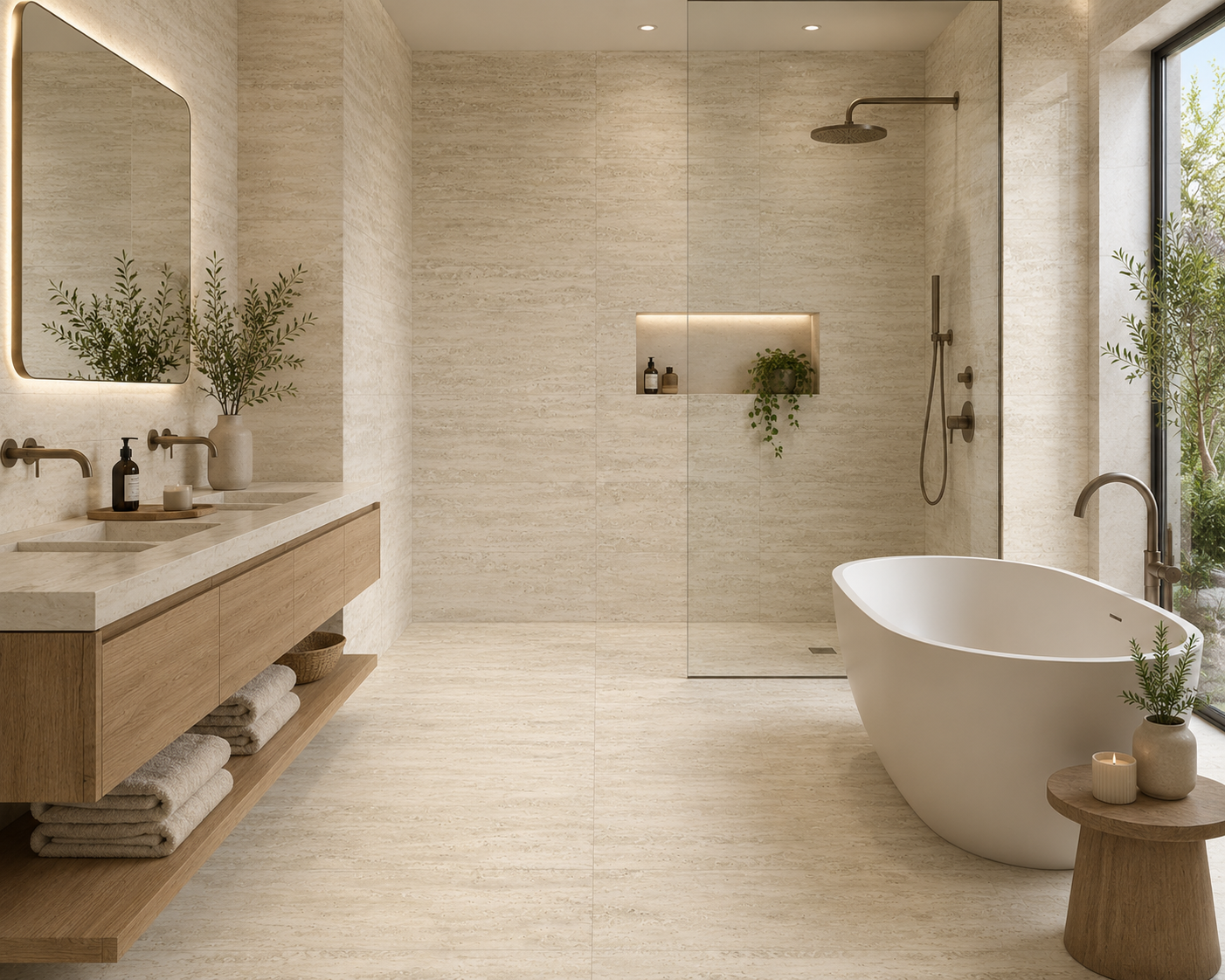 Travertini Beige Vein Cut Natural Stone Porcelain Tile