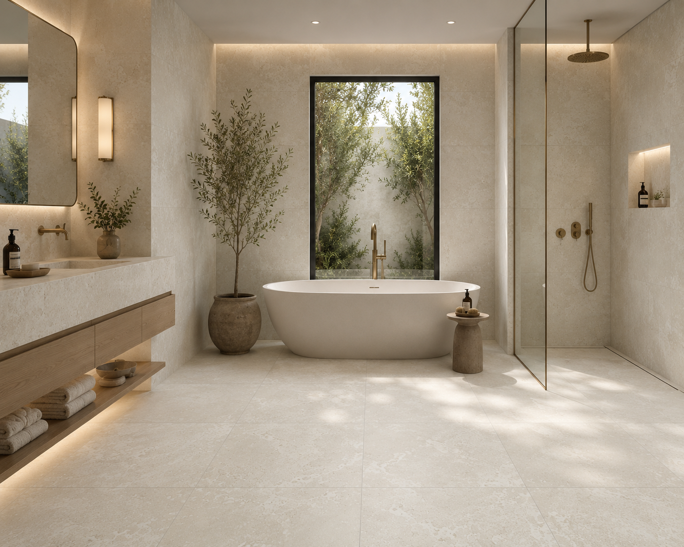 Travertini Bianco Cross Cut Natural Stone Porcelain Tile