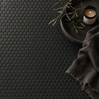Aqualuxe Penny Black Matte Mosaic Tile