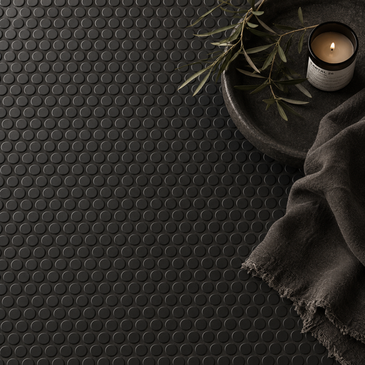 Aqualuxe Penny Black Matte Mosaic Tile
